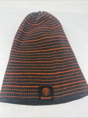 Jägermeister Gray Orange Striped Beanie Knit Skull Cap Stretch Hat Alcohol Merch